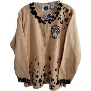 NWT Storybook Knits Leopard Sequins Cardigan 1X 3D Spots Button Front